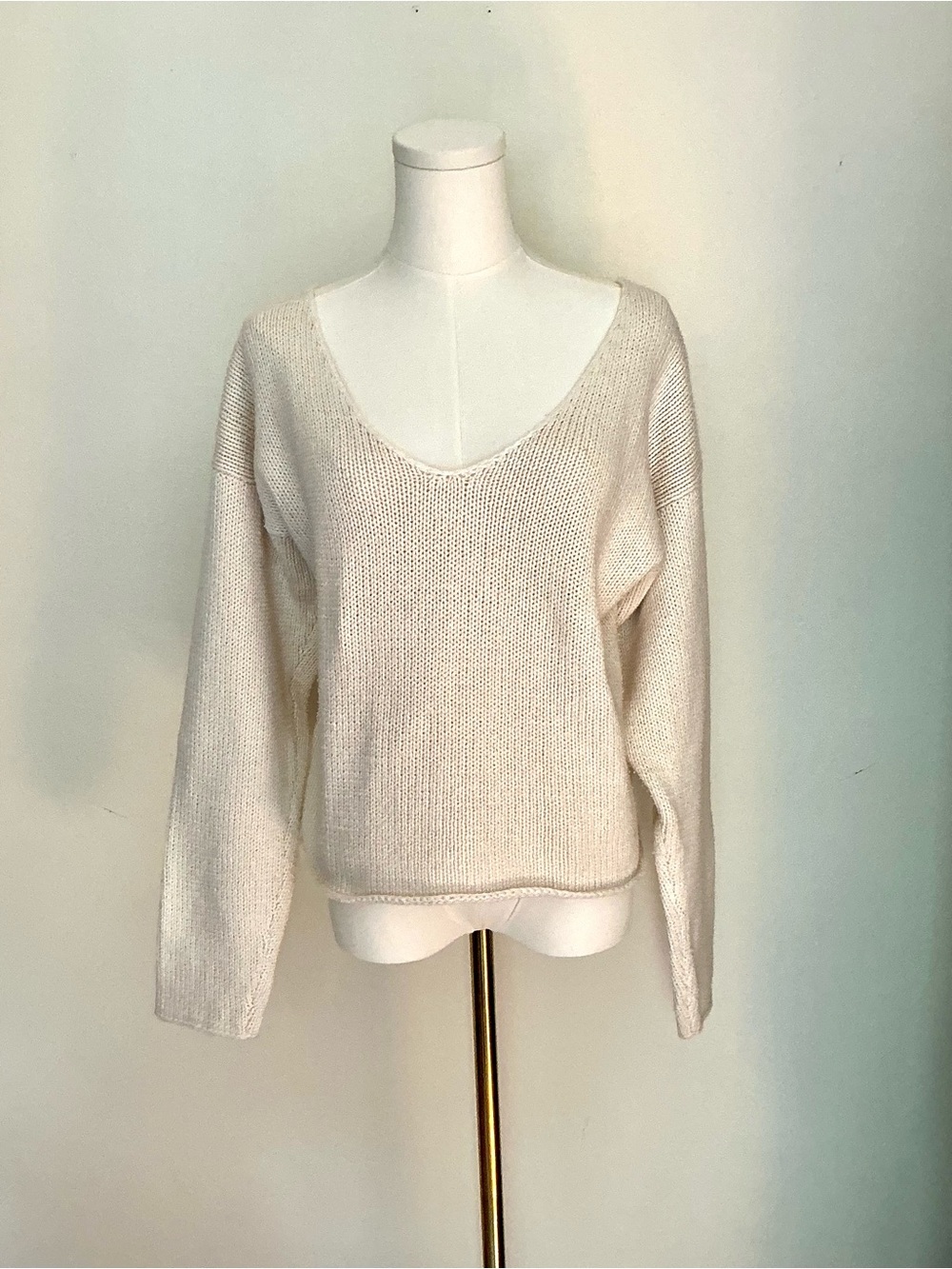 Ralph Lauren Women’s Vintage Mainline V Neck Cotton Knit Sweater Cream Sz Med